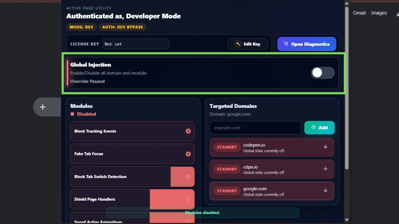 Global Injection Disabled